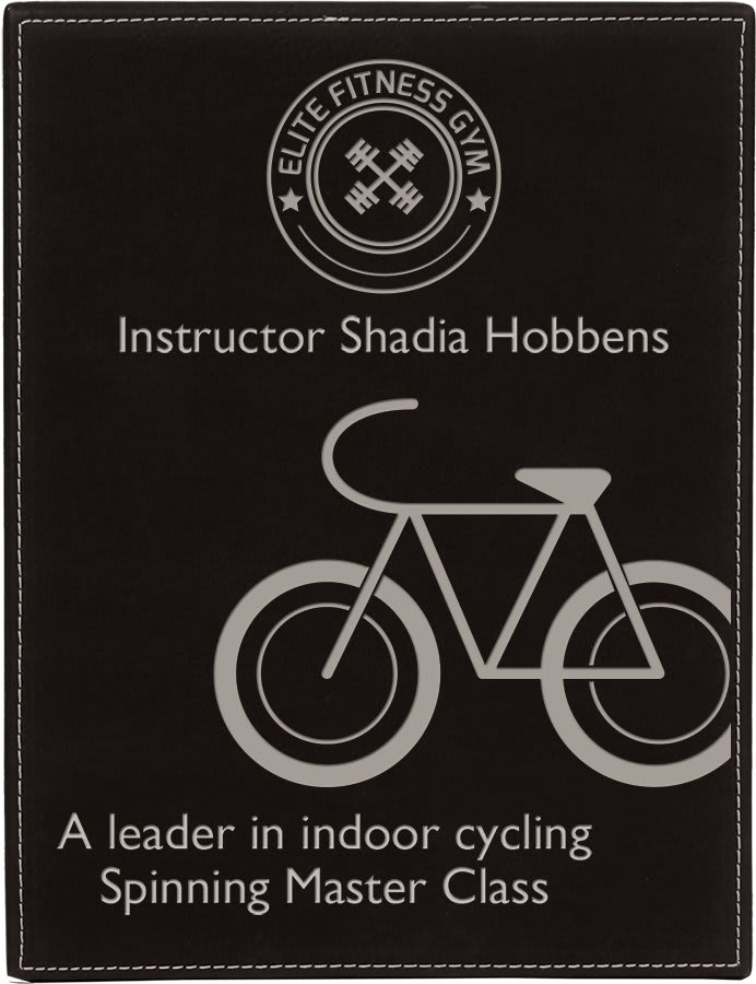 Black/Silver 9" x 12" laser engravable leatherette award plaque