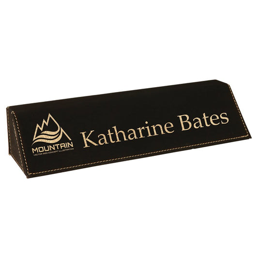 Black/Gold laser engravable leatherette desk wedge name plate personalized