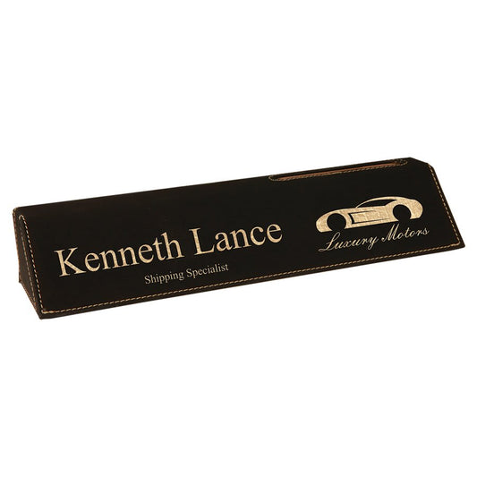 Black/Gold laser engravable leatherette desk wedge name plate personalized