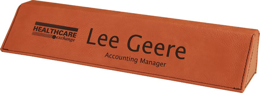 Rawhide laser engravable leatherette desk wedge name plate personalized