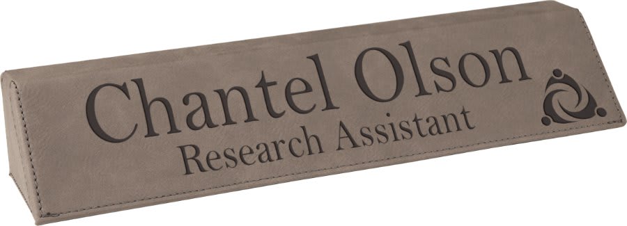 Gray laser engravable leatherette desk wedge name plate personalized