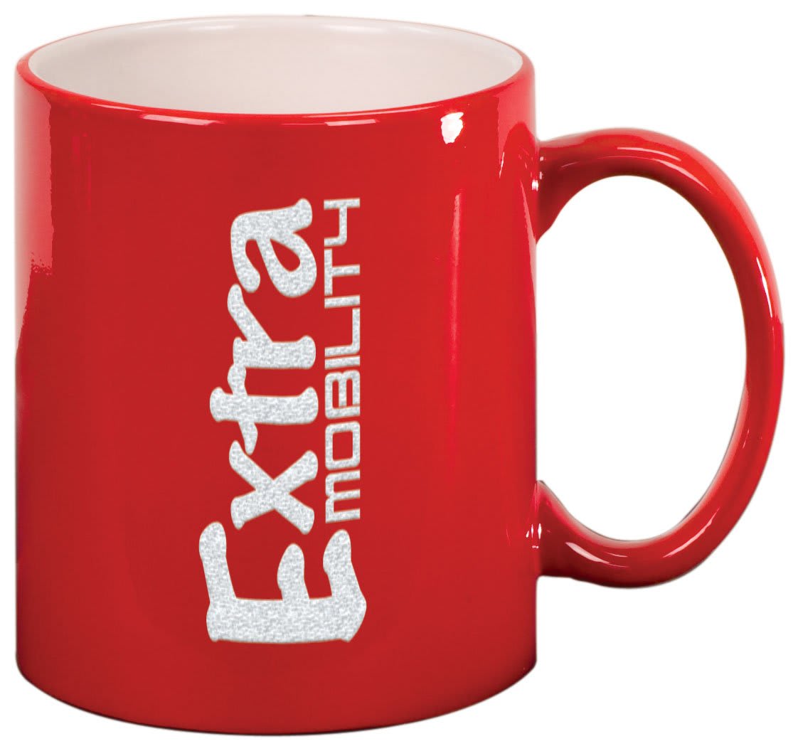 Personalized 11 oz. black ceramic coffee mug with custom engraved name or message in white