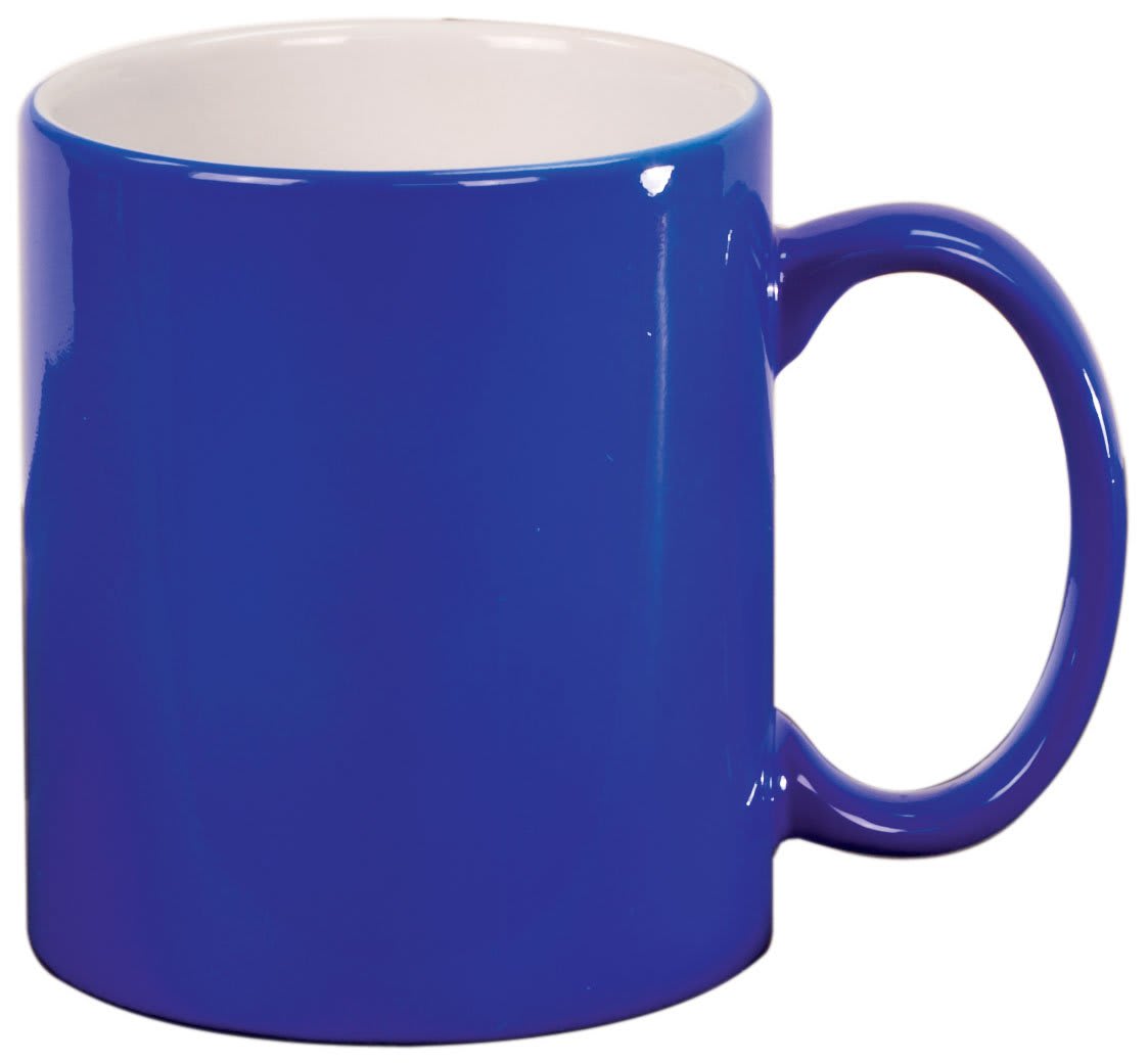Personalized 11 oz. black ceramic coffee mug with custom engraved name or message in white