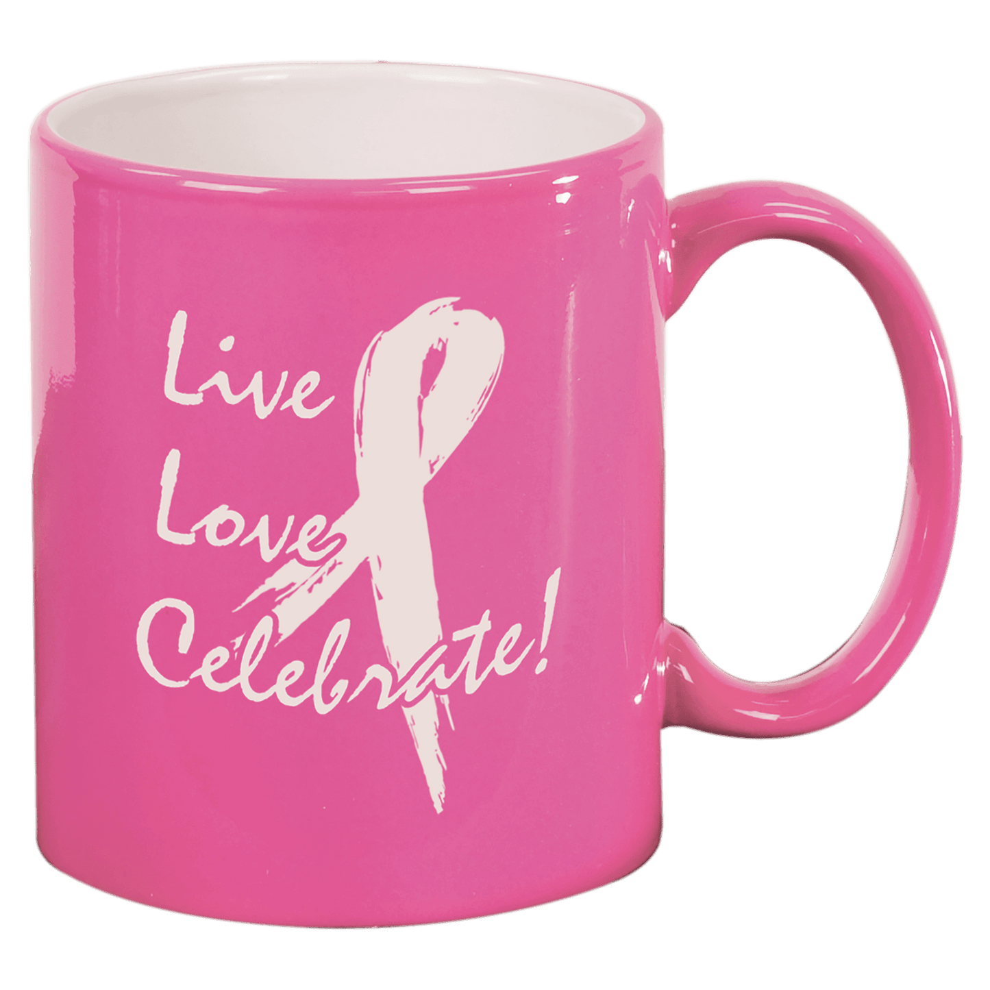 Personalized 11 oz. black ceramic coffee mug with custom engraved name or message in white