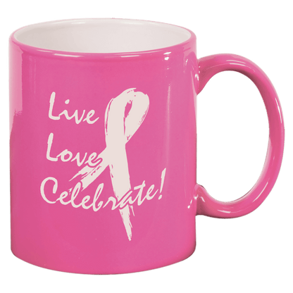 Personalized 11 oz. black ceramic coffee mug with custom engraved name or message in white