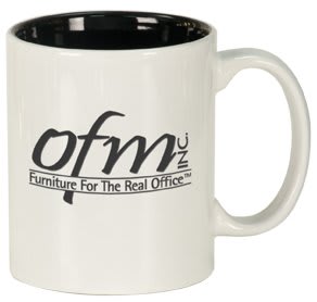 Personalized 11 oz. black ceramic coffee mug with custom engraved name or message in white
