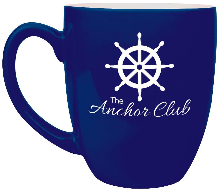 Personalized 16 oz. black ceramic bistro coffee mug with custom engraved name or message in white