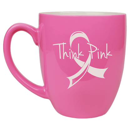 Personalized 16 oz. black ceramic bistro coffee mug with custom engraved name or message in white