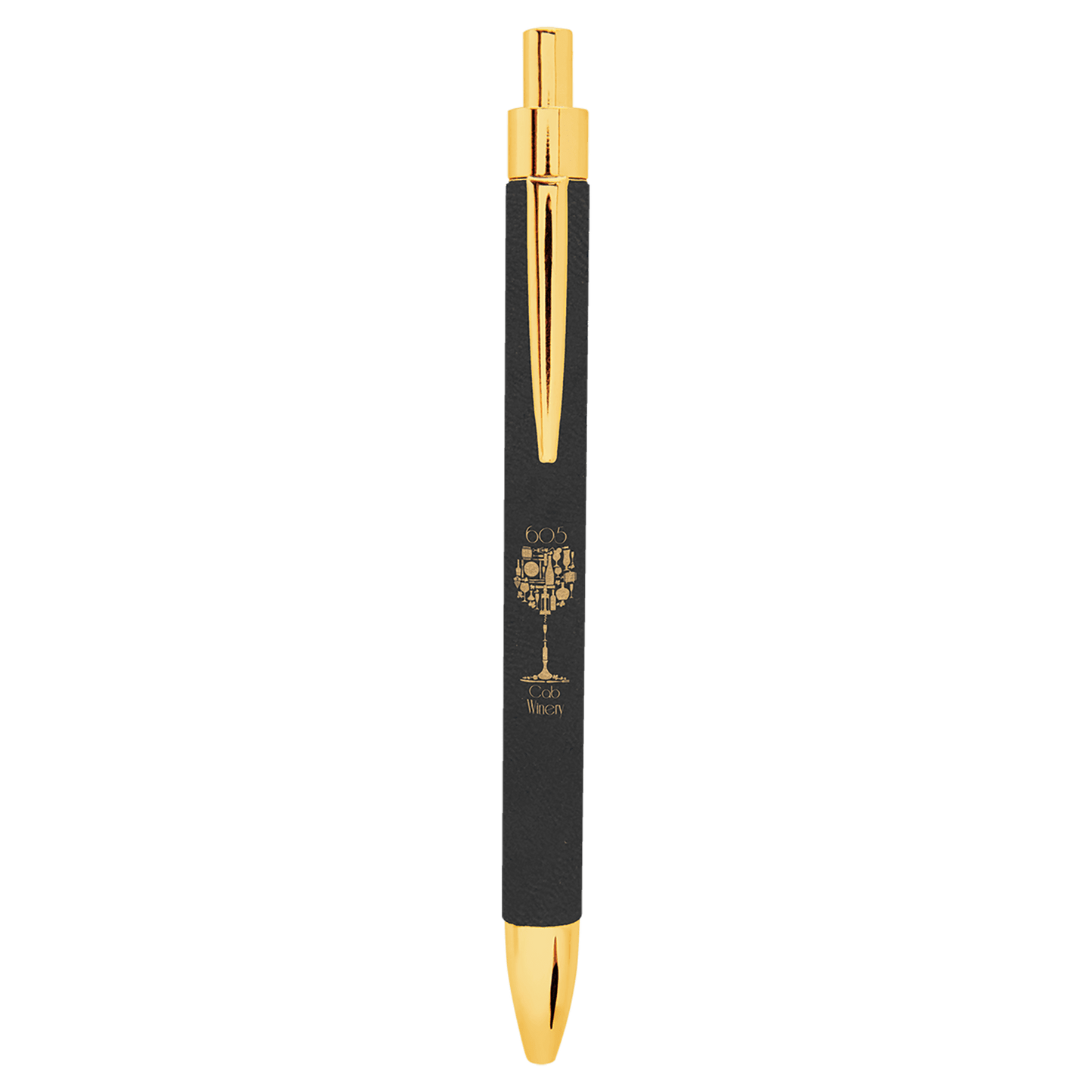 Black/Gold " laser engravable leatherette pen personalized gift