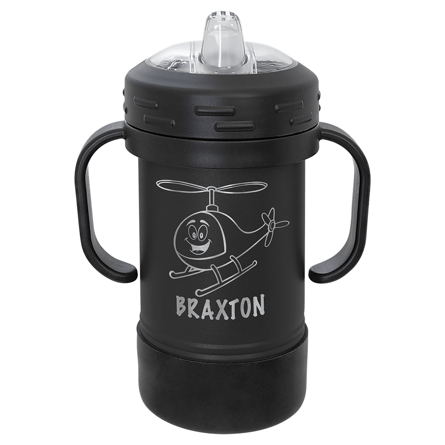 Personalized 10 oz. insulated kids sippy cup with removable handles and custom engraved name