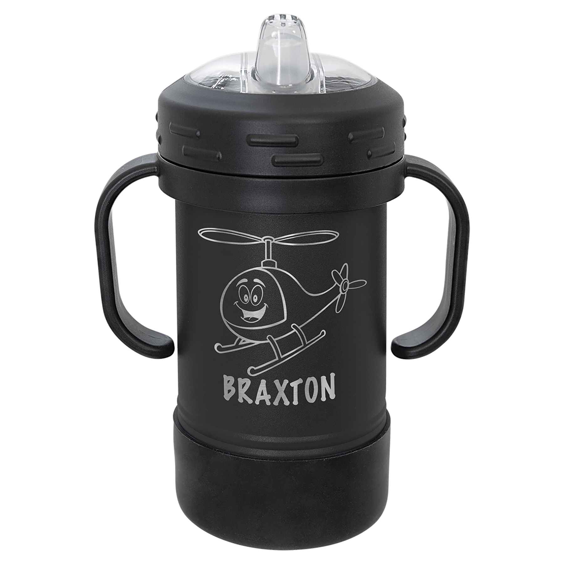Personalized 10 oz. insulated kids sippy cup with removable handles and custom engraved name
