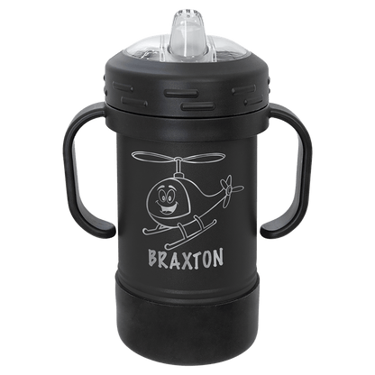 Personalized 10 oz. insulated kids sippy cup with removable handles and custom engraved name