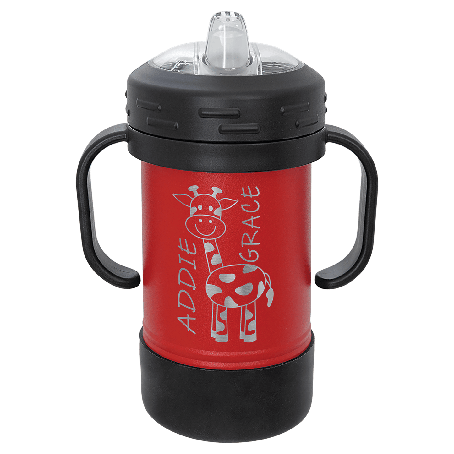 Personalized 10 oz. insulated kids sippy cup with removable handles and custom engraved name