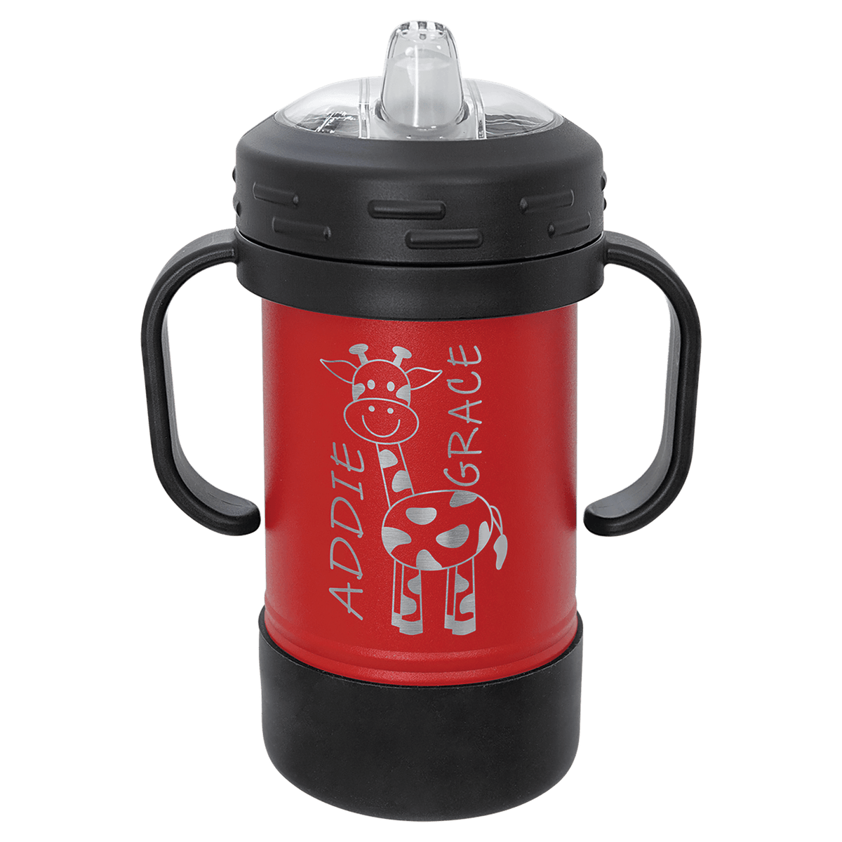 Personalized 10 oz. insulated kids sippy cup with removable handles and custom engraved name