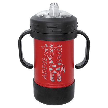 Personalized 10 oz. insulated kids sippy cup with removable handles and custom engraved name