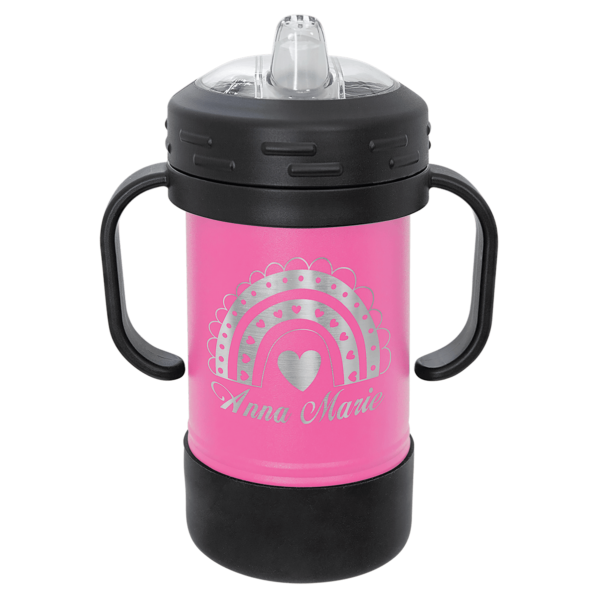 Personalized 10 oz. insulated kids sippy cup with removable handles and custom engraved name