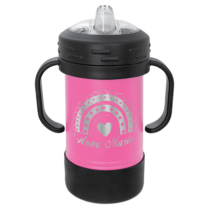 Personalized 10 oz. insulated kids sippy cup with removable handles and custom engraved name