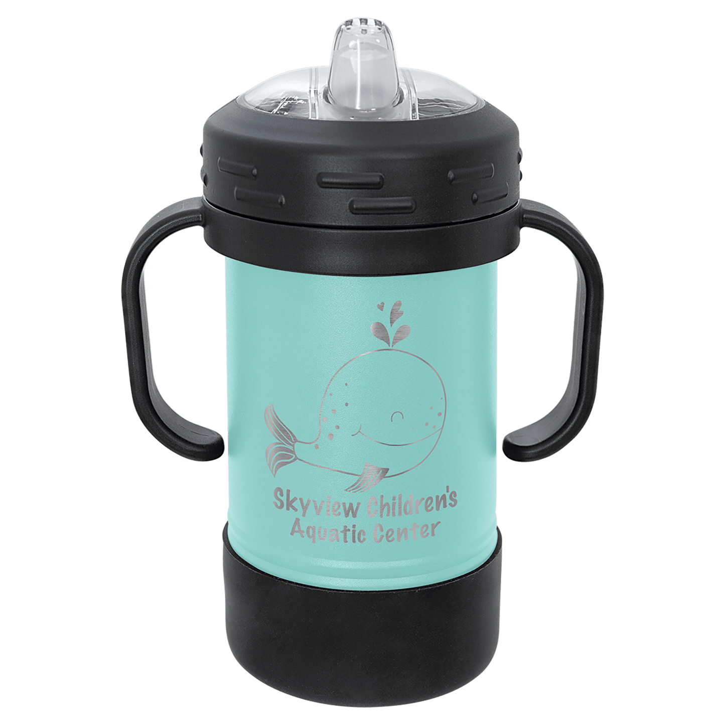 Personalized 10 oz. insulated kids sippy cup with removable handles and custom engraved name