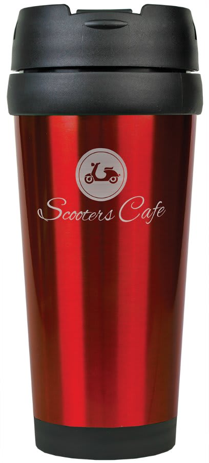 Personalized 16 oz. insulated stainless steel travel mug with custom engraved name or message