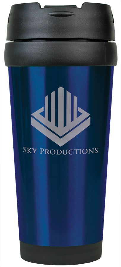 Personalized 16 oz. insulated stainless steel travel mug with custom engraved name or message