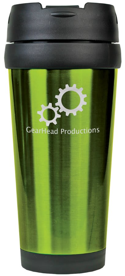 Personalized 16 oz. insulated stainless steel travel mug with custom engraved name or message