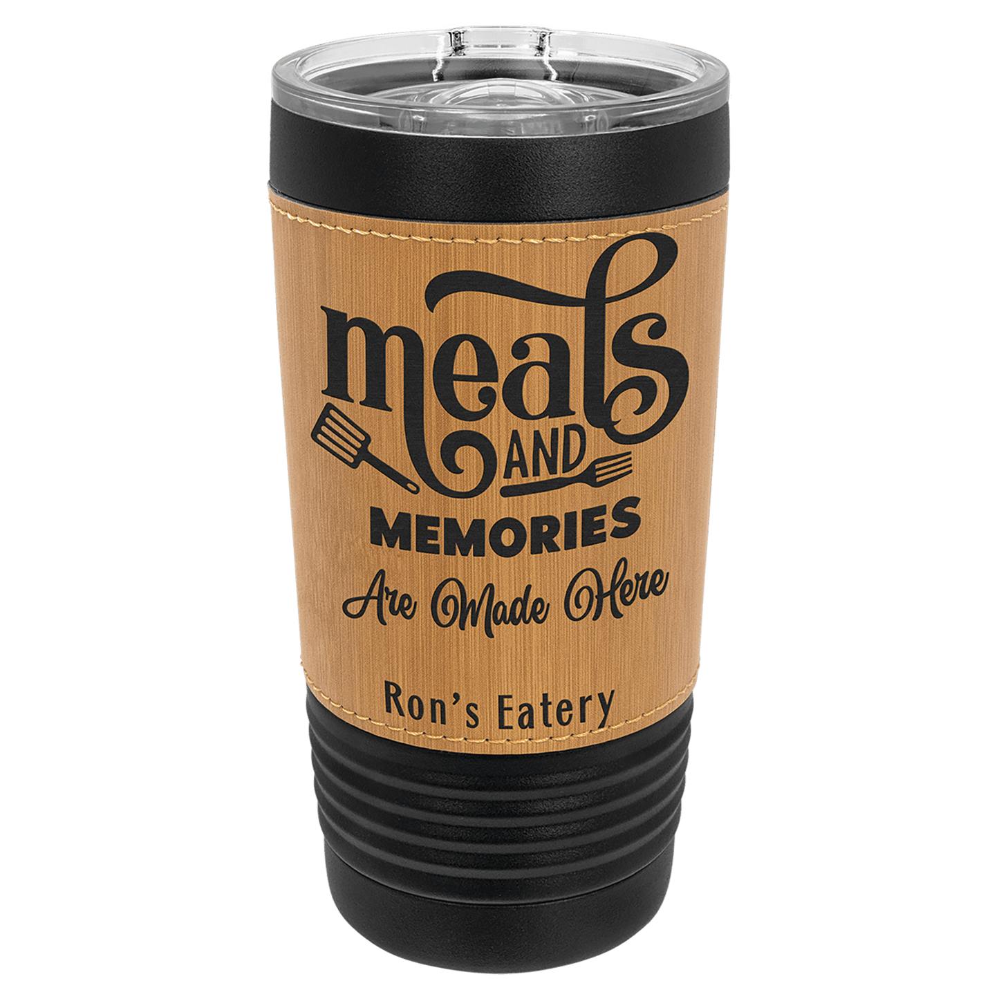 Polar Camel 20 oz. Black with Bamboo Leatherette Tumbler with Slider Lid