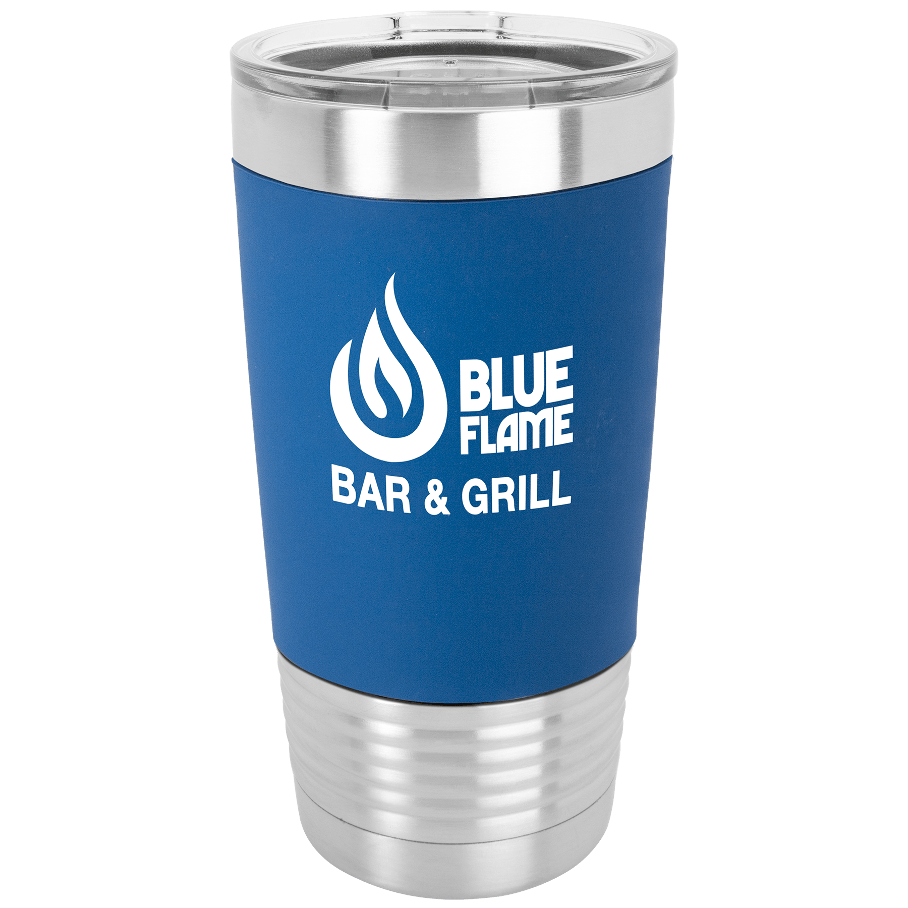 Polar Camel 20 oz. Blue/White Tumbler with Silicone Grip and Clear Lid