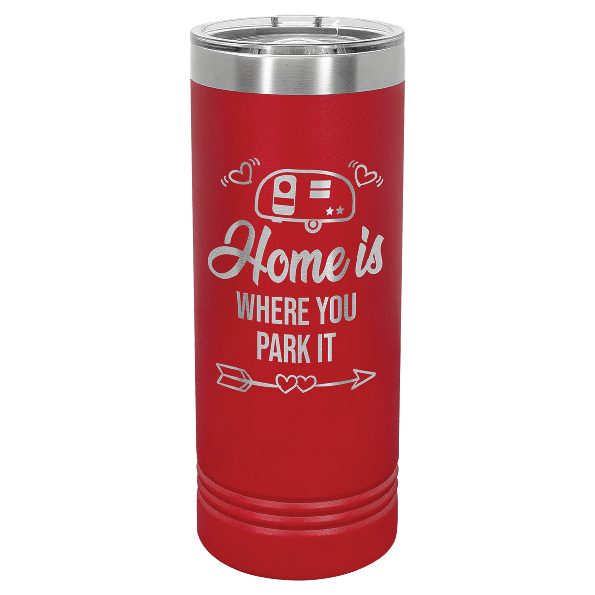 Personalized 22 oz. skinny stainless steel tumbler with slider lid and custom engraved name or message