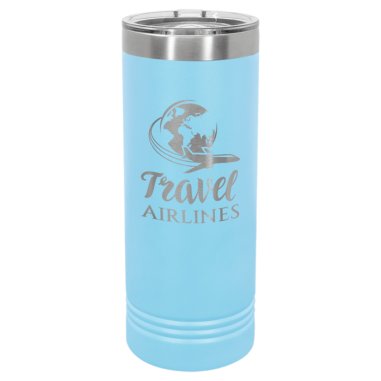 Personalized 22 oz. skinny stainless steel tumbler with slider lid and custom engraved name or message