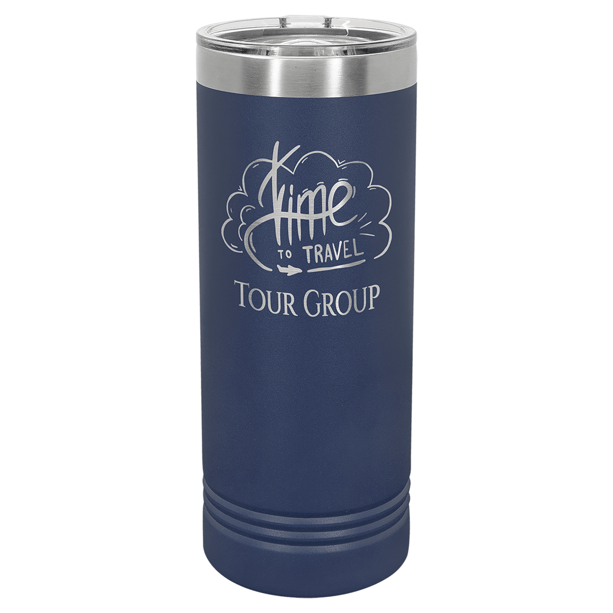Personalized 22 oz. skinny stainless steel tumbler with slider lid and custom engraved name or message