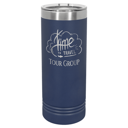 Personalized 22 oz. skinny stainless steel tumbler with slider lid and custom engraved name or message