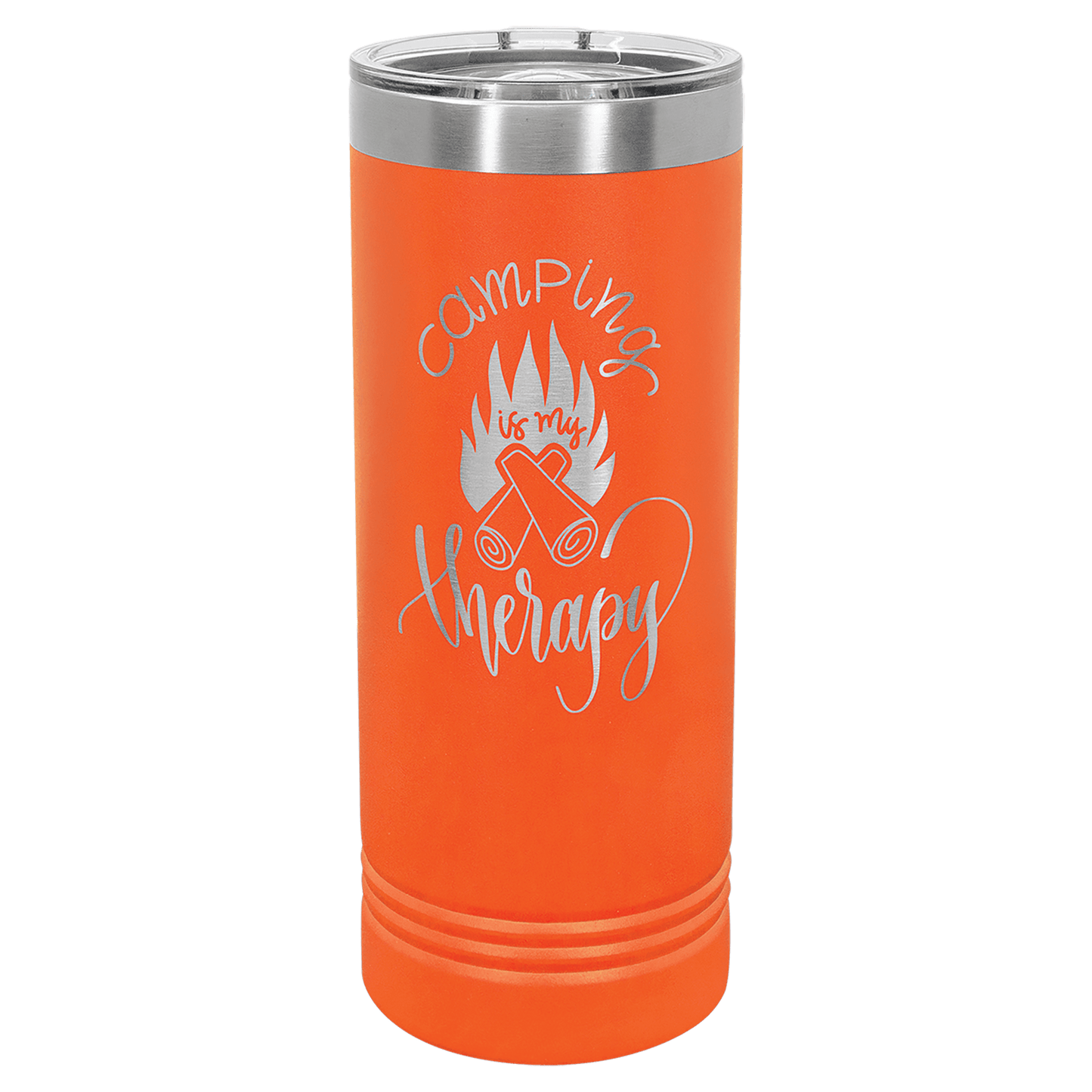 Personalized 22 oz. skinny stainless steel tumbler with slider lid and custom engraved name or message