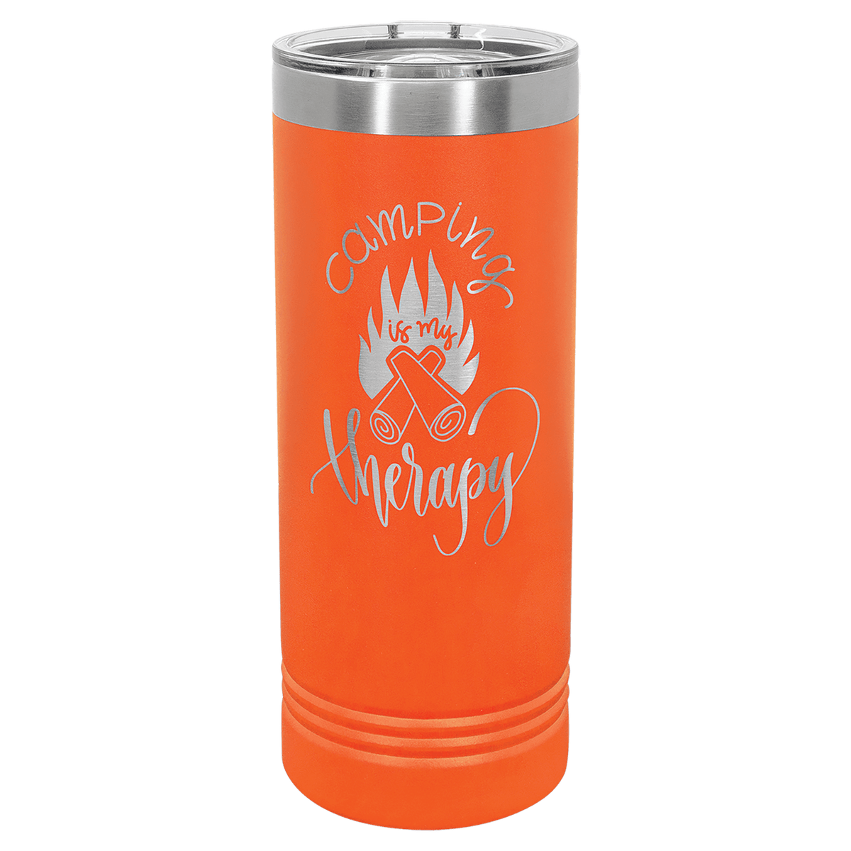 Personalized 22 oz. skinny stainless steel tumbler with slider lid and custom engraved name or message