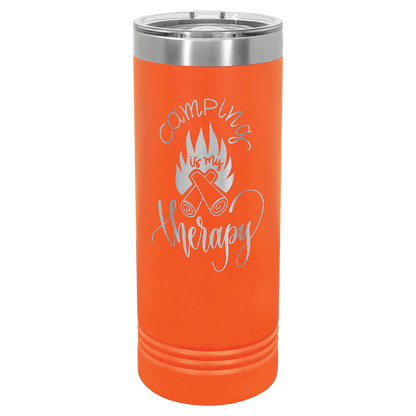 Personalized 22 oz. skinny stainless steel tumbler with slider lid and custom engraved name or message
