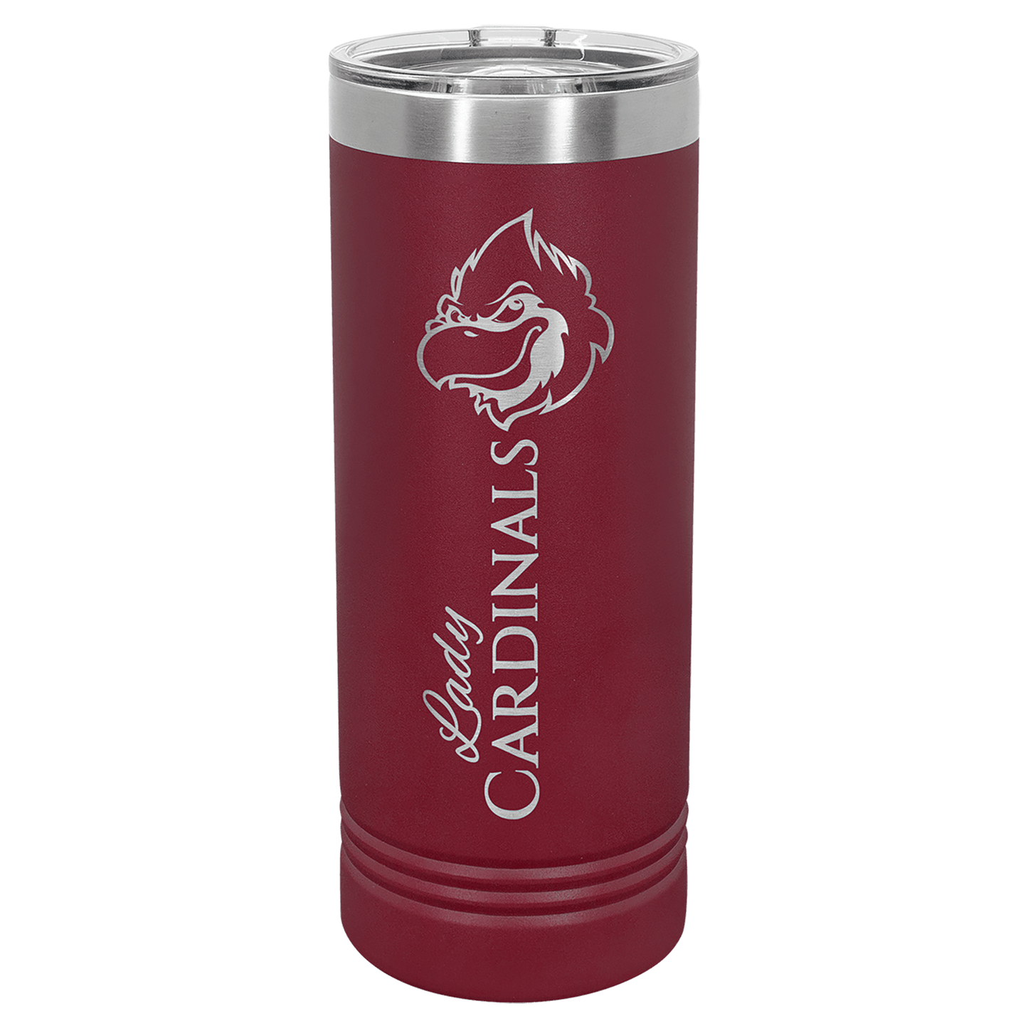 Personalized 22 oz. skinny stainless steel tumbler with slider lid and custom engraved name or message