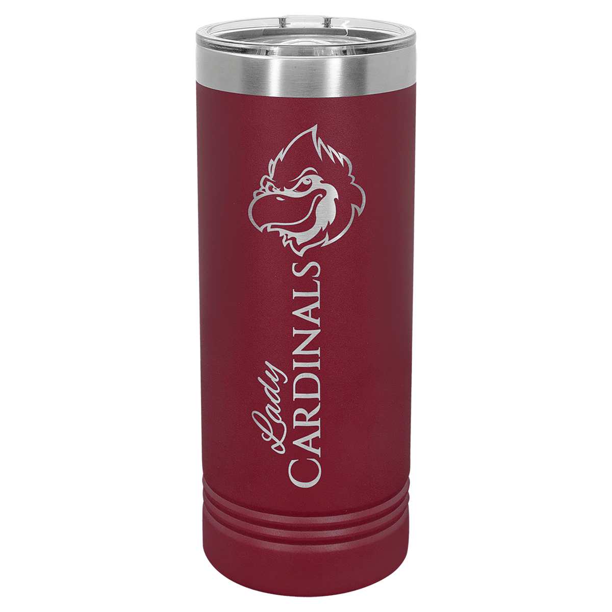 Personalized 22 oz. skinny stainless steel tumbler with slider lid and custom engraved name or message