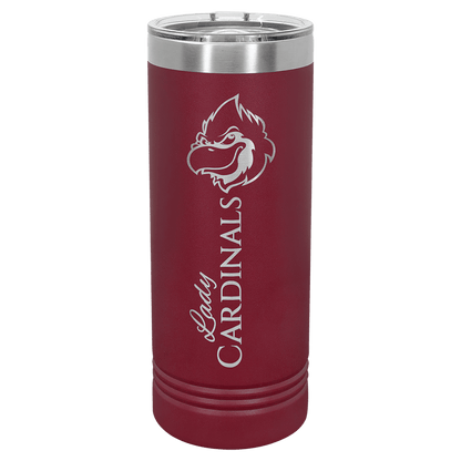 Personalized 22 oz. skinny stainless steel tumbler with slider lid and custom engraved name or message