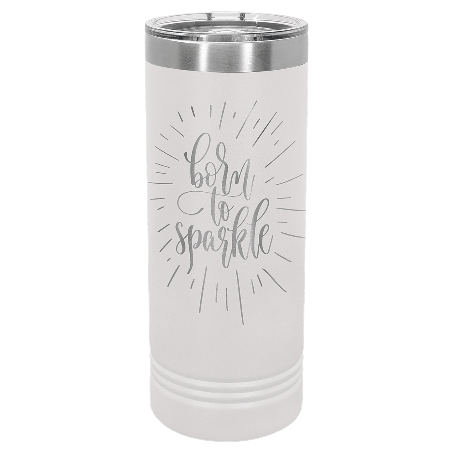 Personalized 22 oz. skinny stainless steel tumbler with slider lid and custom engraved name or message