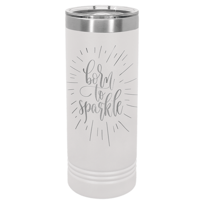 Personalized 22 oz. skinny stainless steel tumbler with slider lid and custom engraved name or message
