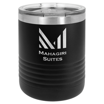 Personalized 10 oz. insulated stainless steel ringneck tumbler with clear lid and custom engraved design