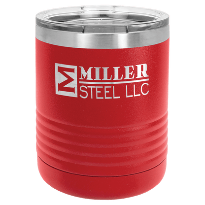 Personalized 10 oz. insulated stainless steel ringneck tumbler with clear lid and custom engraved design