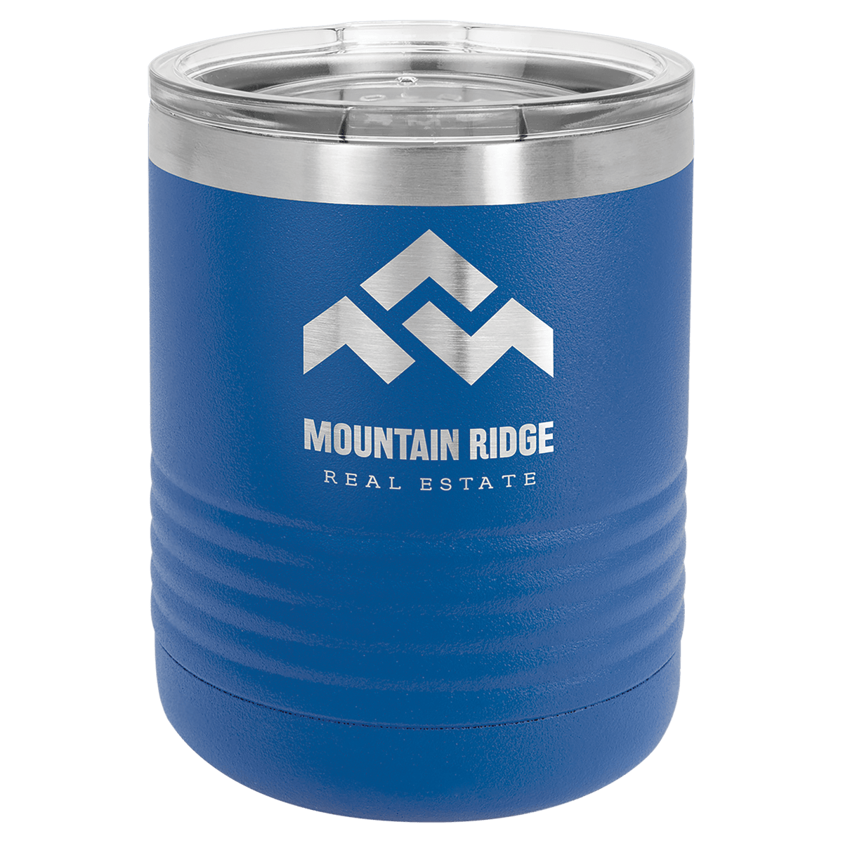 Personalized 10 oz. insulated stainless steel ringneck tumbler with clear lid and custom engraved design