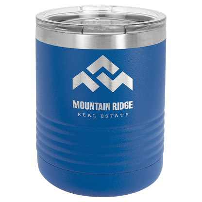 Personalized 10 oz. insulated stainless steel ringneck tumbler with clear lid and custom engraved design
