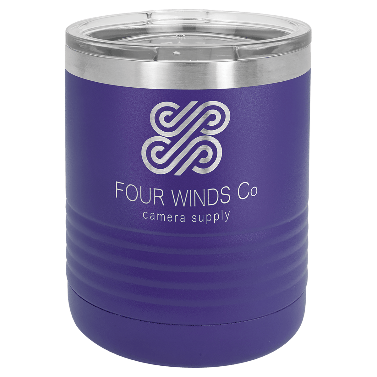 Personalized 10 oz. insulated stainless steel ringneck tumbler with clear lid and custom engraved design