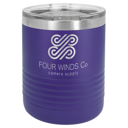 Personalized 10 oz. insulated stainless steel ringneck tumbler with clear lid and custom engraved design