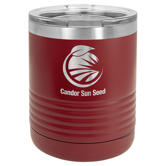 Personalized 10 oz. insulated stainless steel ringneck tumbler with clear lid and custom engraved design