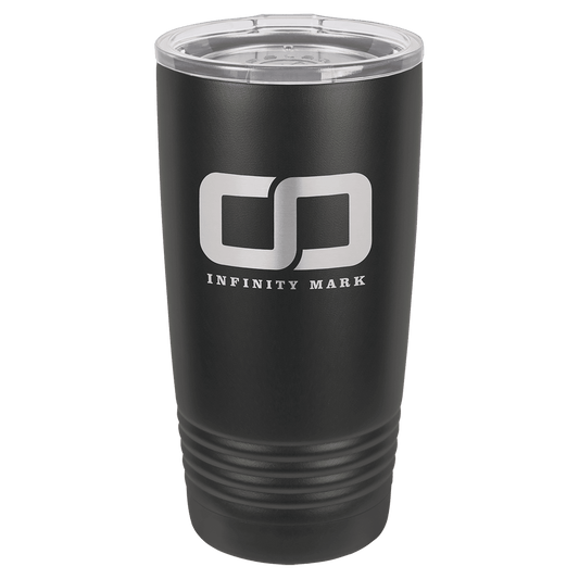 Personalized 20 oz. full black ringneck tumbler with logo lid and custom engraved name or design