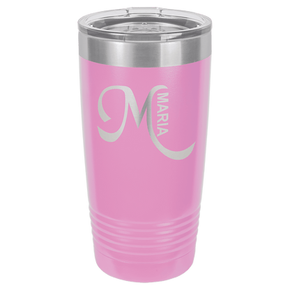 Personalized 20 oz. stainless steel ringneck tumbler with logo lid and custom engraved name or design