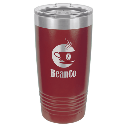 Personalized 20 oz. stainless steel ringneck tumbler with logo lid and custom engraved name or design