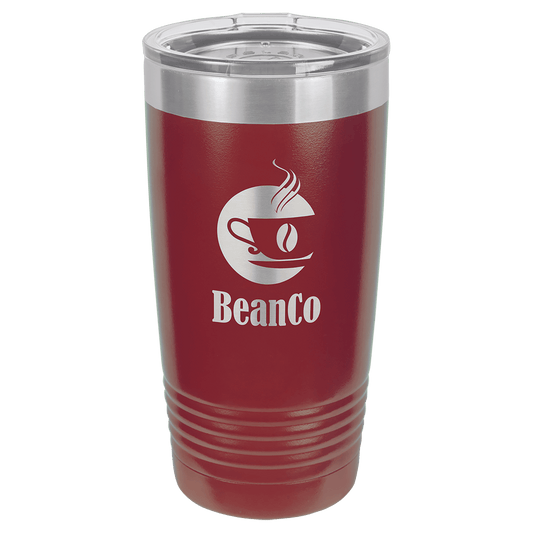 Personalized 20 oz. stainless steel ringneck tumbler with logo lid and custom engraved name or design